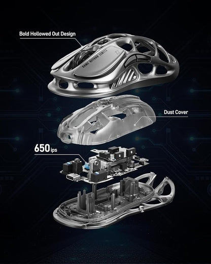 GravaStar Wireless Gaming Mice Mercury M1 Pro, Lightweight Magnesium Alloy Gaming Mouse, 26,000 DPI, PAW3395DM Sensor, Tri Mode Connection, Support 4K, Up to 200 Hours Battery Life
