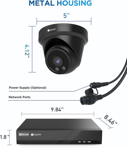 4COVR Security Camera System PoE, 8X 5MP Commercial IP67 Dome IP Camera with Audio, 8CH 4K H.265 NVR with 2TB HDD, AI Human Vehicle Detection & Night Vision, 24/7 Recording, LY97AB5M0808