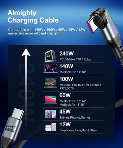 A.S Gen3 USBC Magnetic Charging Cable 240W (2Pack, 3.3ft/6ft), 9Pin USB C to USB C Magnet Charger Cable/360&180 Rotation Magnetic Phone Charger Data Cable for Phone 15/Samsung/M-Book/Pad Series