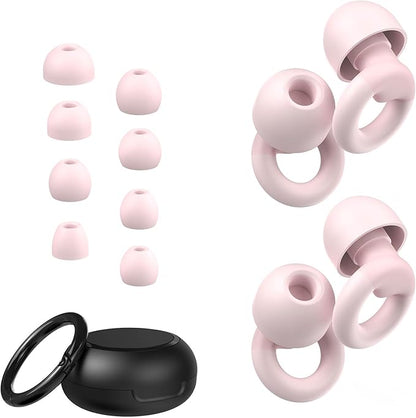 Ear Plugs for Sleeping, 2 Pairs of Reusable Earplugs for Noise Reduction 25dB-30dB with 8 Ear Tips, Soft Hearing Protection Ear Plugs for Concert,Noise Sensitivity, Study & Work