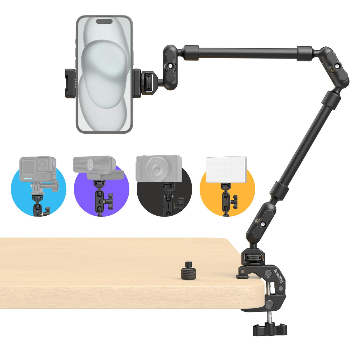 SMALLRIG Desktop Magic Arm Support with Super Clamp Kit, Phone Mount Clamp