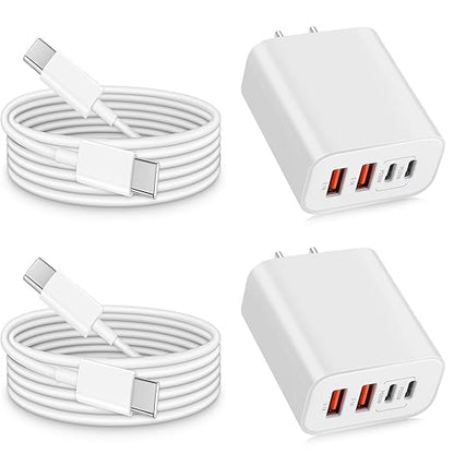 USB Type C Charger for iPhone 16 Pro,40W Multiport Type C Charger Fast Charging,2Pack 4 Port USB C Wall Charger 10FT USBC Chargers Cord for iPhone 16/16 Pro/16 ProMax/16e/15/15 ProMax/15 Plus,iPad Pro