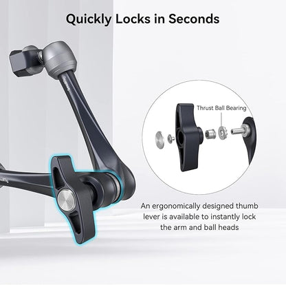 SMALLRIG Rosette Magic Arm 11 Inch with Ball Head, 1/4"-20 Screws, and Anti-Twist Pins, for Cameras/iPads/Monitors/LED Lights/Smartphones/Action Cameras, Max Load Capacity 3kg