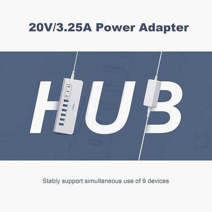 Powered USB Hub 10Gbps, intpw 9-Port USB 3.2 Hub, USB C Hub with USB A/USB C 3.2, 4 USB 3.0, 2 PD 45W Charging Ports, 65W Power Adapter and 3.3FT Cable, Aluminum USB Hub for Laptop, iPhone 16/15, PC