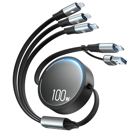 CAFELE 100W Multi Charging Cable, 6-in-1 Retractable USB C/A Cable, 5A Fast Charger Cord for Multiple Devices with Type C/L/Micro Ports for Phone 17 16 15 14 Pro Max, S24/S23, MBook, Pad (3.6ft)