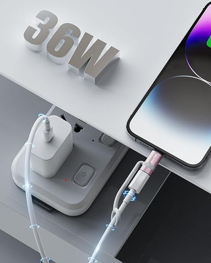 [MFi Certified] 36W USB C to Lightning Cable Adapter, Support Data Sync/PD Fast Charging Compatible with iPhone iPad AirPods, with Anti-Lost Holder - Rose Gold 2 Pack