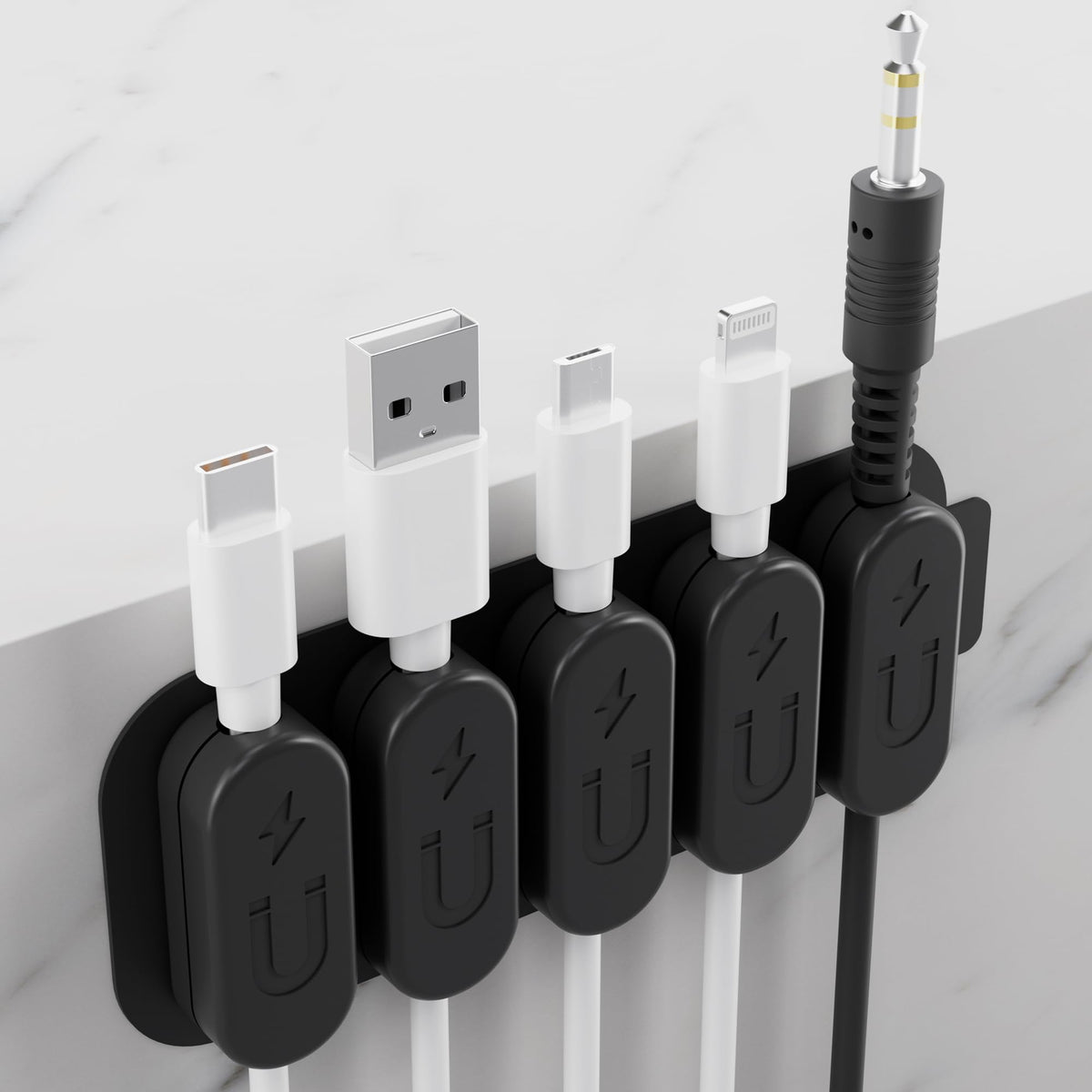 Magnetic Cable Clips, Adhesive Cable Clips, Cord Organizer, White, 5 Pack