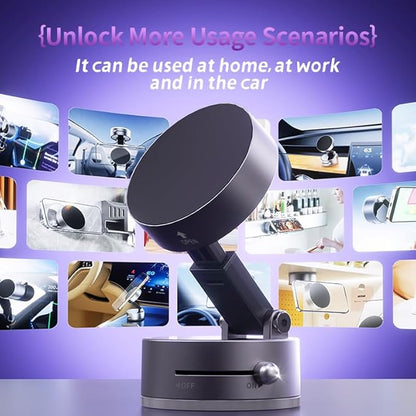 Magnetic Phone Holder for Car, [360° Rotatable] Phone Mount with Strong Suction Cup & Retractable Stand, Foldable Phone Holder for iPhone 16/15/14/13 and All Smartphone (Black)