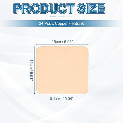 PATIKIL Copper Heatsink Pad Shims, 24 Pcs 15x15x0.1mm Copper Pad Shim IC Chipset GPU CPU Thermal Heatsink for Cooling Laptop Desktop Computer