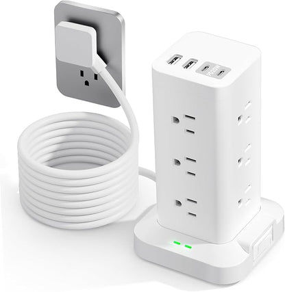 Surge Protector Power Strip, 6FT Flat Plug Extension Cord with 12 AC Outlets, 4 USB Charger(2 USB C Port), 1200 Joules Overload Protection, Desk Charging Station for Home Office, Dorm Room Essentials