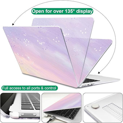 for 2025 M4 MacBook Air 13.6 Inch Case A3240 Fits 2022 2023 A2681 M2 2024 A3113 M3 Chip with Liquid Retina Display, Printed Plastic Hard Shell Cover for Mac Air 13.6", Pink Purple Gradient