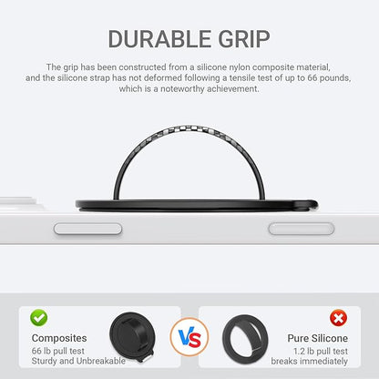 Grat 3 Upgraded Magnetic Phone Grip Stand, 360° Rotatable Silicone Strap Phone Loop Holder, Detachable Ring Kickstand Compatible with Magsafe iPhone 16 15 14 13 12 Pro/max, Black