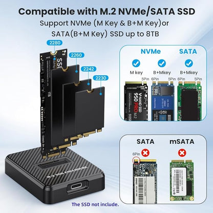 CY USB 3.0 USB-C Type-C to NVME M-Key M.2 NGFF SATA SSD Docking Vertical External PCBA Case Enclosure RTL9210B Chipset