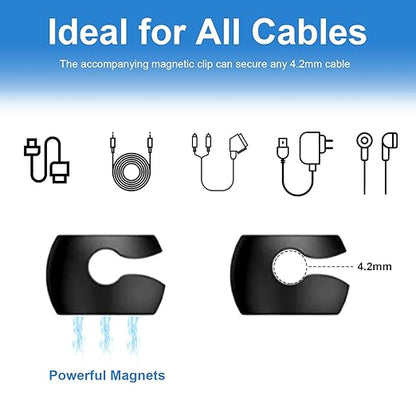 Wanheart Magnetic Cable Management, Cord Holder for Desk, 2 Sizes (4.2mm & 5mm), Multipurpose Magnetic Wire Clips for Lightning, USB-C, Micro Cables – Stick to Metal, Wood, or Glass (Basic Set)