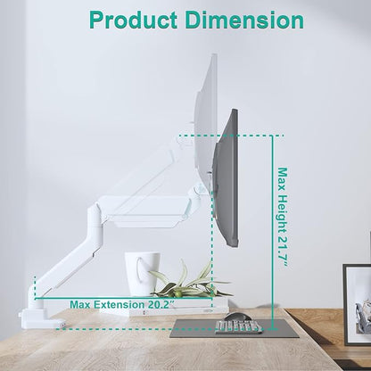 WALI Ultrawide Monitor Arm for 13 to 49 Inch Heavy Duty Curved Screens, Adjustable Gas Spring Single Monitor Desk Mount with 2 USB 3.0 Ports, Holds 33 lbs, 75x75/100x100 VESA, White (GSMU001-W)
