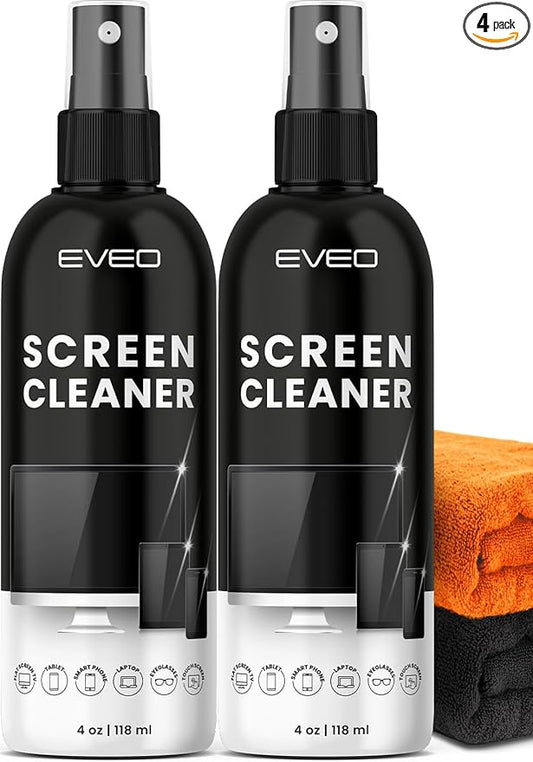 Screen Cleaner Spray - TV Screen Cleaner Spray and Microfiber Cloth kit, Computer Screen Cleaner & Car Screen Cleaner for TV, Monitor, Laptop, MacBook, iPad, iPhone and Electronic Devices - 2 Pack