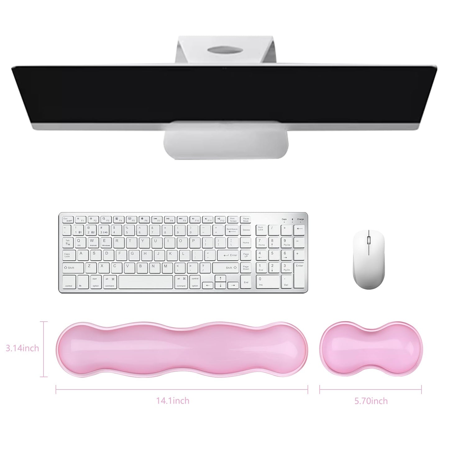 Gel Keyboard and Mouse Wrist Rest, Cute Wrist Support and Arm Support Keyboard Rest for Keyboard and Mouse Typing Pain Relief，Suitable for Office/Computer/Laptop/Gaming (Transparent Pink Set)