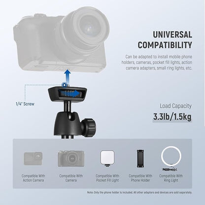 NEEWER Tripod for Cell Phone & Camera with Remote & Phone Holder Compatible with iPhone GoPro Canon Sony DSLR, 62.9" All Metal Portable Selfie Stick Travel Vlog Stand for Video Recording, TS05