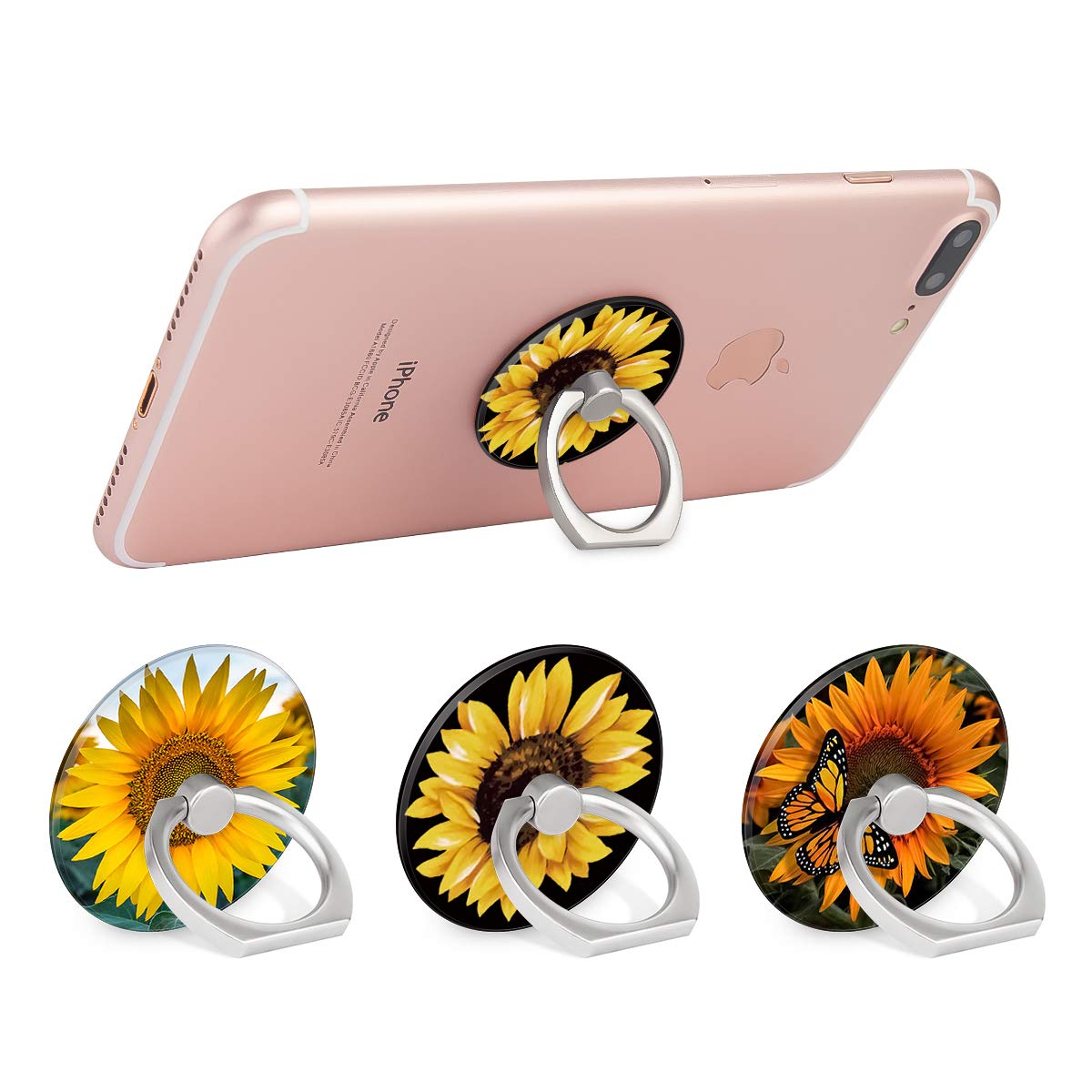 Bonoma Cell Phone Ring Holder Stand, 3 Pack Sunflowers 360 Rotation Universal Smartphone Ring Grip Stand Compatible with Smartphones and Tablets