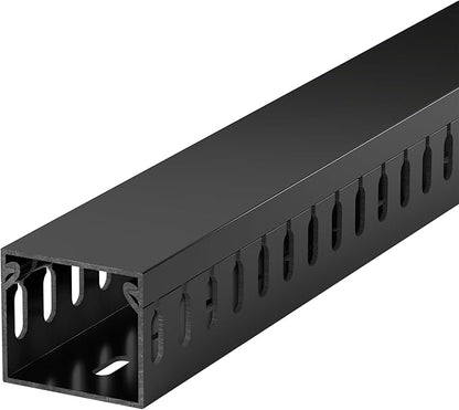 63in(4X L15.7in) Professional Server Rack Cable Management Raceway, H1.4 x W1.6in Cable Raceway Kit, Electrically Safe PVC Open Slot Wire Raceway for Under Desk/Computer/Network Cords, Black
