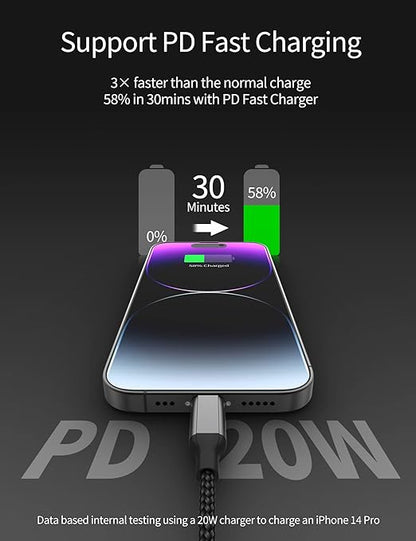 2ft USB C to Lightning Cable 2Pack,[Apple MFi Certified] Power Delivery USB C iPhone Charger Fast Charging, 2 foot Nylon Braided Type C to Lightning Cord for iPhone 14 13 12 11 Pro Max XR XS 8 SE iPad