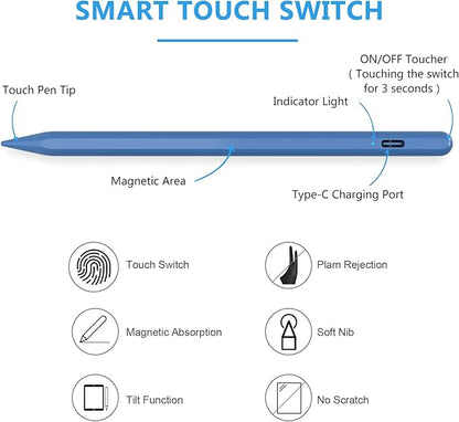 Stylus Pen for iPad 2018-2023 with Palm Rejection, Active Pencil for iPad 10th/9th/8th/7th/6th Gen, for iPad Pro 11/12.9 inch, for iPad Air 5th/4th/3th Gen, for iPad mini 6th/5th Gen (Navy Blue)