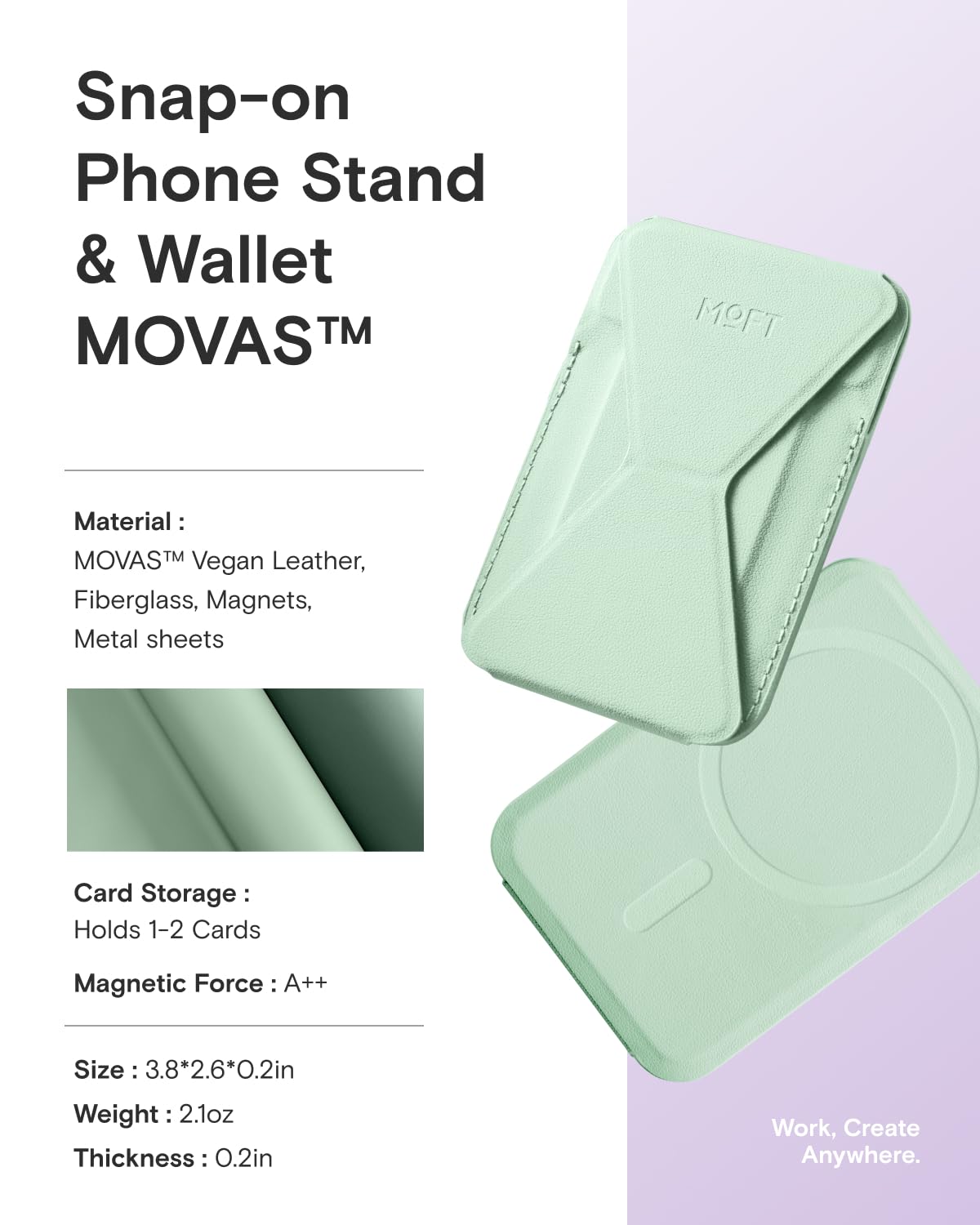 MOFT Magnetic Wallet Stand Compatible with iPhone 17/16/15/14/13/12 Series, Angle Adjustment & Magsafe Compatible MOVAS Phone Stand,Peppermint
