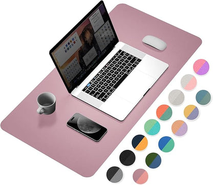 YSAGi Desk Pad, Desk Mat, Dual-Sided Desk Pad, 31.5" x 15.7" Laptop Leather Desk Pad Protector, Desk Blotter for Keyboard and Mouse, Waterproof Desk Writing Pad for Office and Home (Dark Pink+Pink)