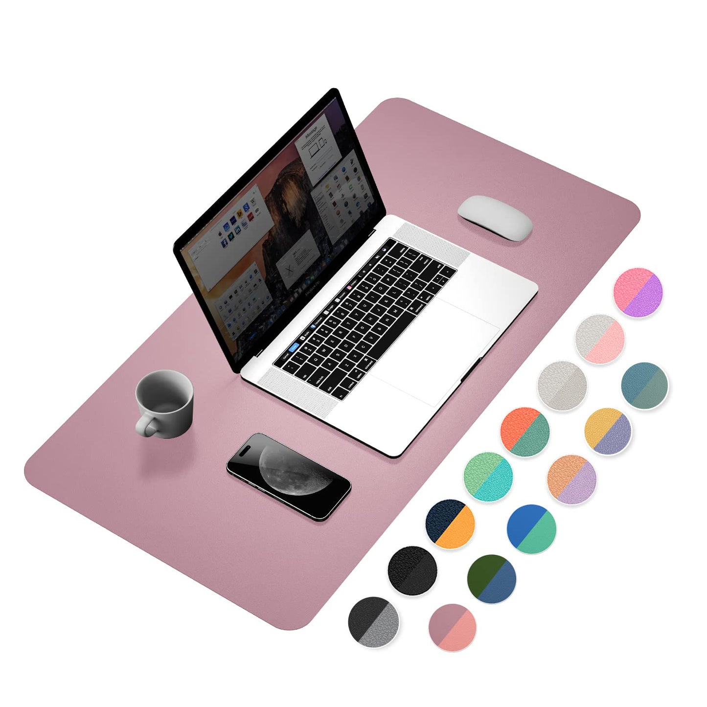YSAGi Desk Mat, Dual-Sided Desk Pad, 31.5" x 15.7" Laptop Leather Desk Pad Protector, Desk Blotter for Keyboard and Mouse, Waterproof Desk Writing Pad for Office and Home (Dark Pink+Pink)