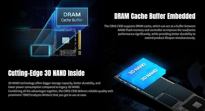 KLEVV CRAS C930 2TB M.2 2280 NVMe PCIe Gen4x4 Internal Gaming SSD Aluminium Heatsink Included, Compatible with PS5, up to 7400MB/s with DRAM Cash (K02TBM2SP0-C93)