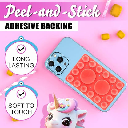Silicone Suction Phone Holder Mount, Adhesive Accessory for iPhone and Android, Hands-Free Mirror Shower Mount for TikTok Videos and Selfies (Red, Single Sided)
