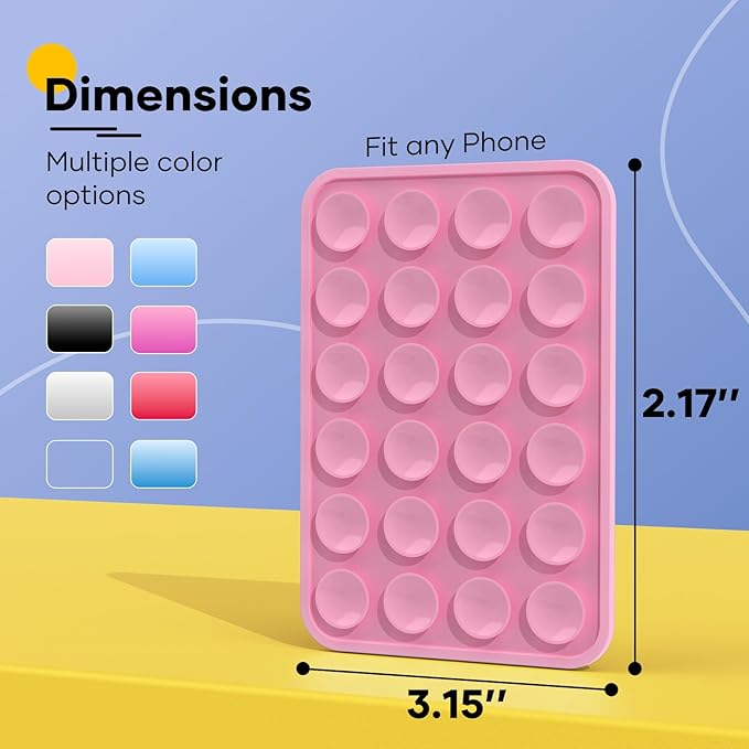 Silicone Phone Sticky Grip, Suction Phone Case Mount for iPhone and Android, Hands-Free Sticky Cell Phone Grip, Mobile Fidget Mirror Holder for Selfies and Videos