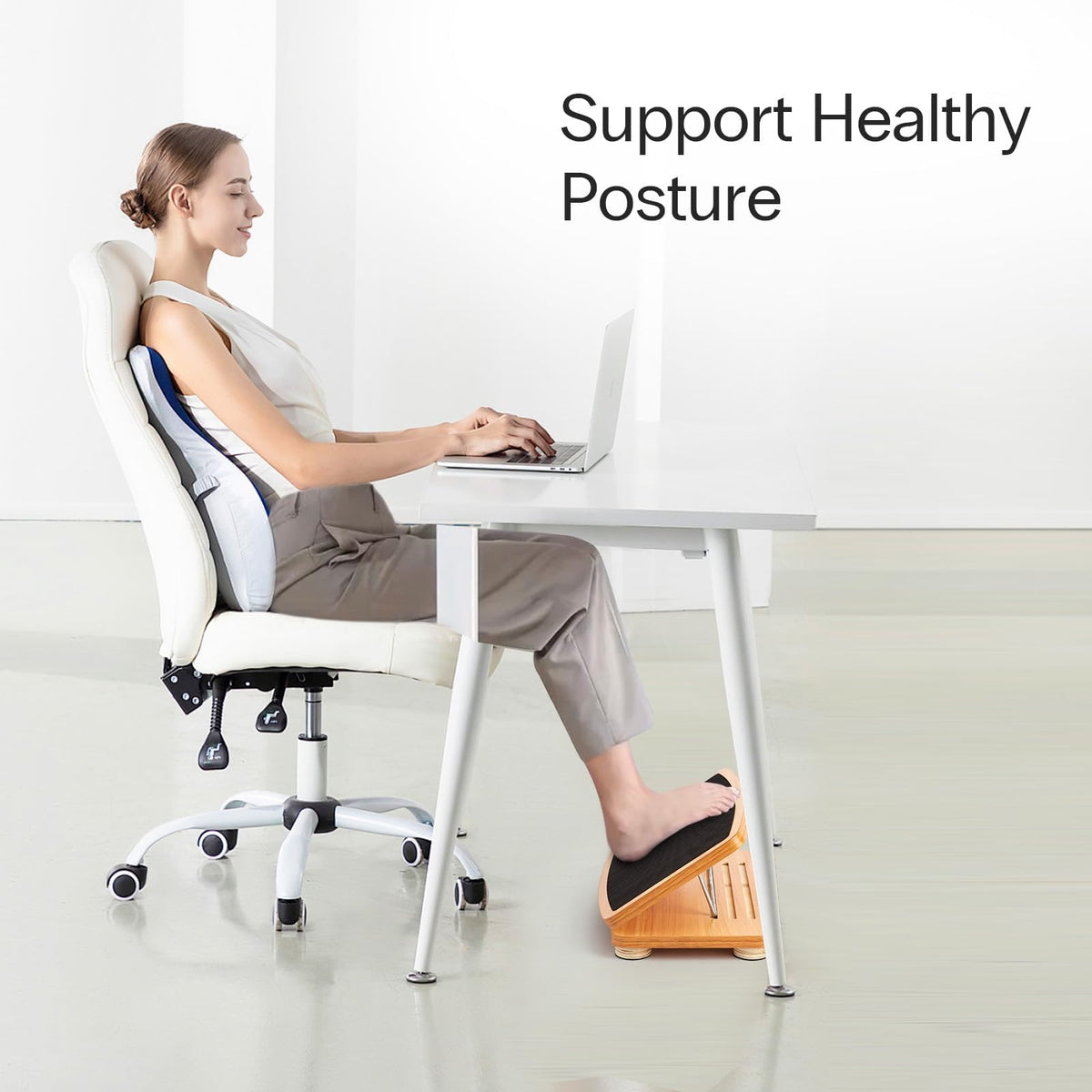 StrongTek Wooden Desk Foot Rest, Adjustable 3 Heights, Non-Slip, Under Desk