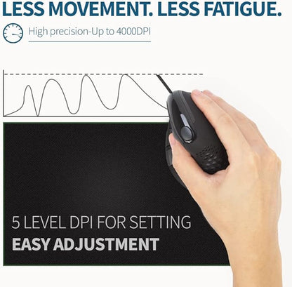DeLUX Seeker Wired Ergonomic Vertical Mouse with Thumb Wheel, Optical Computer Mouse with 6 Programmable Buttons, 4000 DPI, RGB Backlight, Removable Wrist Rest for Carpal Tunnel (M618XSU-Black)