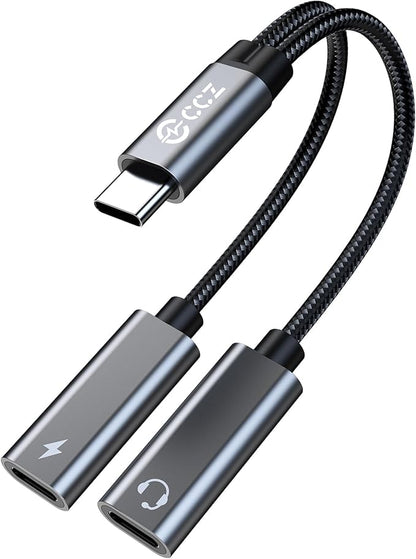 USB C Splitter,1 in 2 Out Dual USB C Type Headphone and Charger Audio Adapter, Type C Headphone Adapter and 60W PD Fast Charging Dongle Cable Compatible with Phone 16/15 Pro Max,USB-USB, 1Pack)