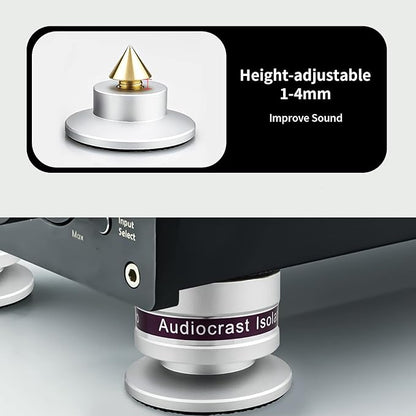 Audiocrast IF03S Speaker Isolators, Hi-End Speaker Spikes, HiFi Stand Feet Pads Shock Absorber Isolation Pucks, Speaker Resonance Reducer with Non-Slip Mat for Turntable Amp CD DAC Recorder
