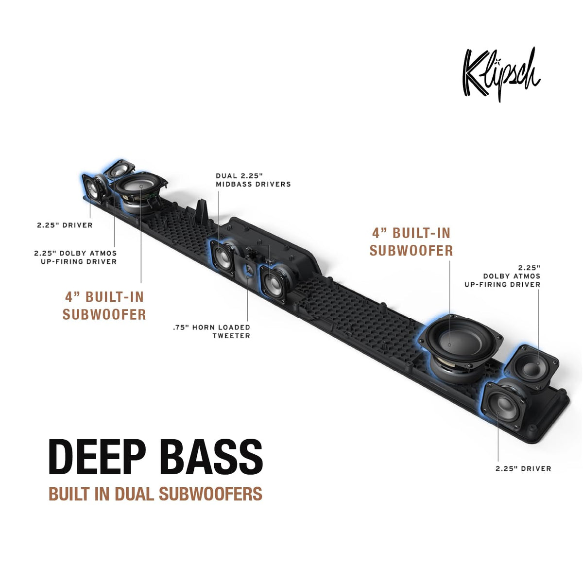Klipsch Flexus CORE 200 3.1.2 Channel Powered by Onkyo Bluetooth Sound Bar with Dolby Atmos and Custom Tuned Bass - Black, 44" W