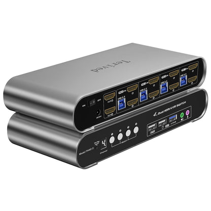 Terived 4 Computers 2 Monitors USB 3.0 HDMI KVM Switch 4K@60Hz with Hotkey Switching, Automatic Switching 4 Port Dual Monitor, Aluminum, Digital Display, USB 3.0 Audio/Mic, EDID, HDR10 with Cables