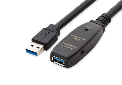 50 Feet Active USB Extension Cable 3.0 Male to Female with 2 Extension chipsets Signal Booster - Active Extension/Repeater Cord 15 Meters / 50 Feet (AC Power Supply Included)