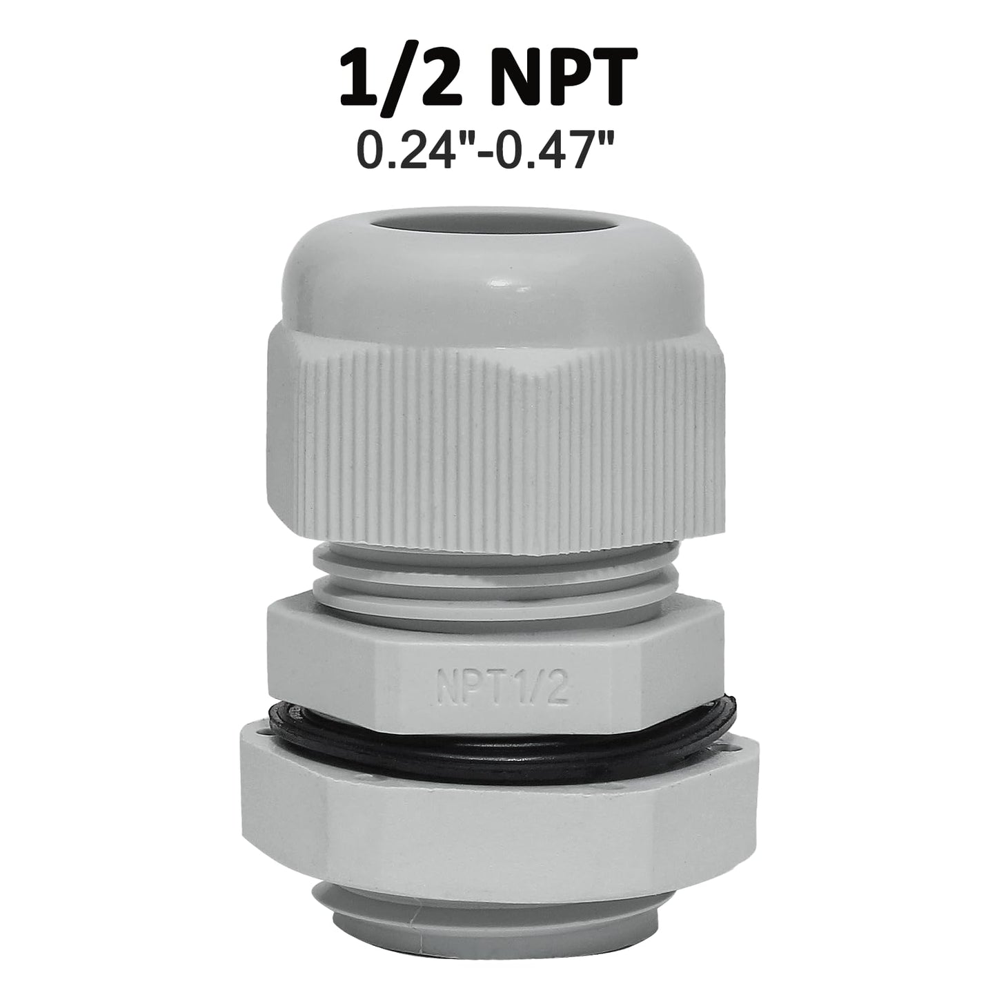 Bonsicoky 1/2" NPT Nylon Cable Glands, Grey, 10 Pcs