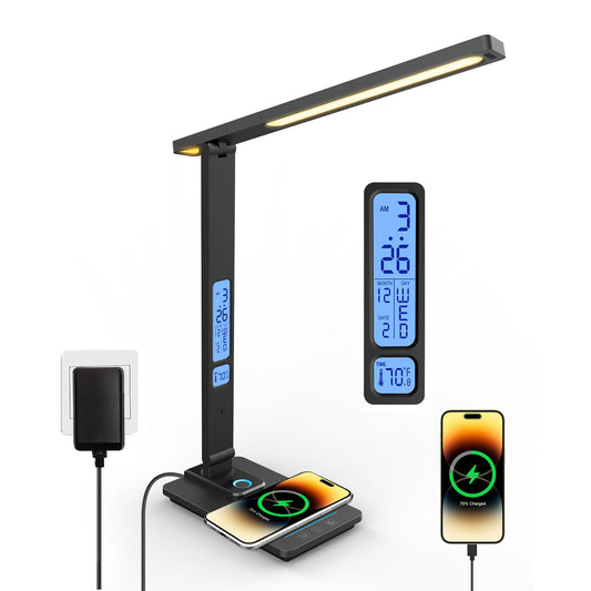 Infiway Desk Lamp with USB Charging Port: LED Desk Lamps for Home Office - 1 Type-C, 1 USB-A Charging Port, 2 AC Power Outlets - Touch Control Dimmable 5 Color 5 Brightness
