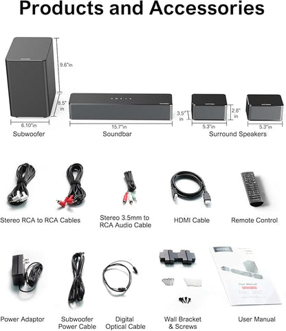 ULTIMEA 5.1 Virtual Surround Sound Bar, 320W Home Theater Surround System with Adjustable Speakers & Subwoofer, TV Speaker Soundbar, Sound Bar for Smart TV, Bluetooth 5.3, Easy Setup, Poseidon D50