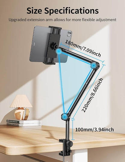 OMOTON Tablet Stand Mount for Desk, Adjustable Phone Holder for Bed with Metal Arm Fits for 4.7-11 Inches iPad Pro, Air/Mini, Kindle and Phones