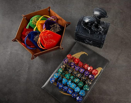 DND Dice Set 42 Pcs Polyhedral Dungeons and Dragons Rolling Dice for D&D RPG MTG Table Games Dice Bulk with Colorful Drawstring Bags and Dice Tray (Single)