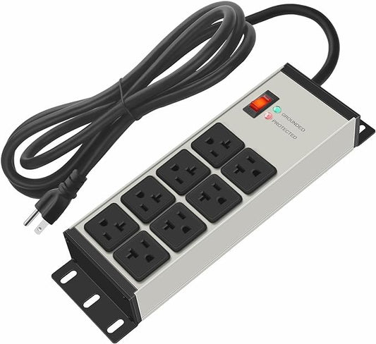 CCCEI 12 Gauge Heavy Duty Power Strip, 8 Ports, Grey, 12FT.