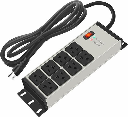 CCCEI 12 Gauge Heavy Duty Power Strip, 8 Ports, Grey, 10FT.