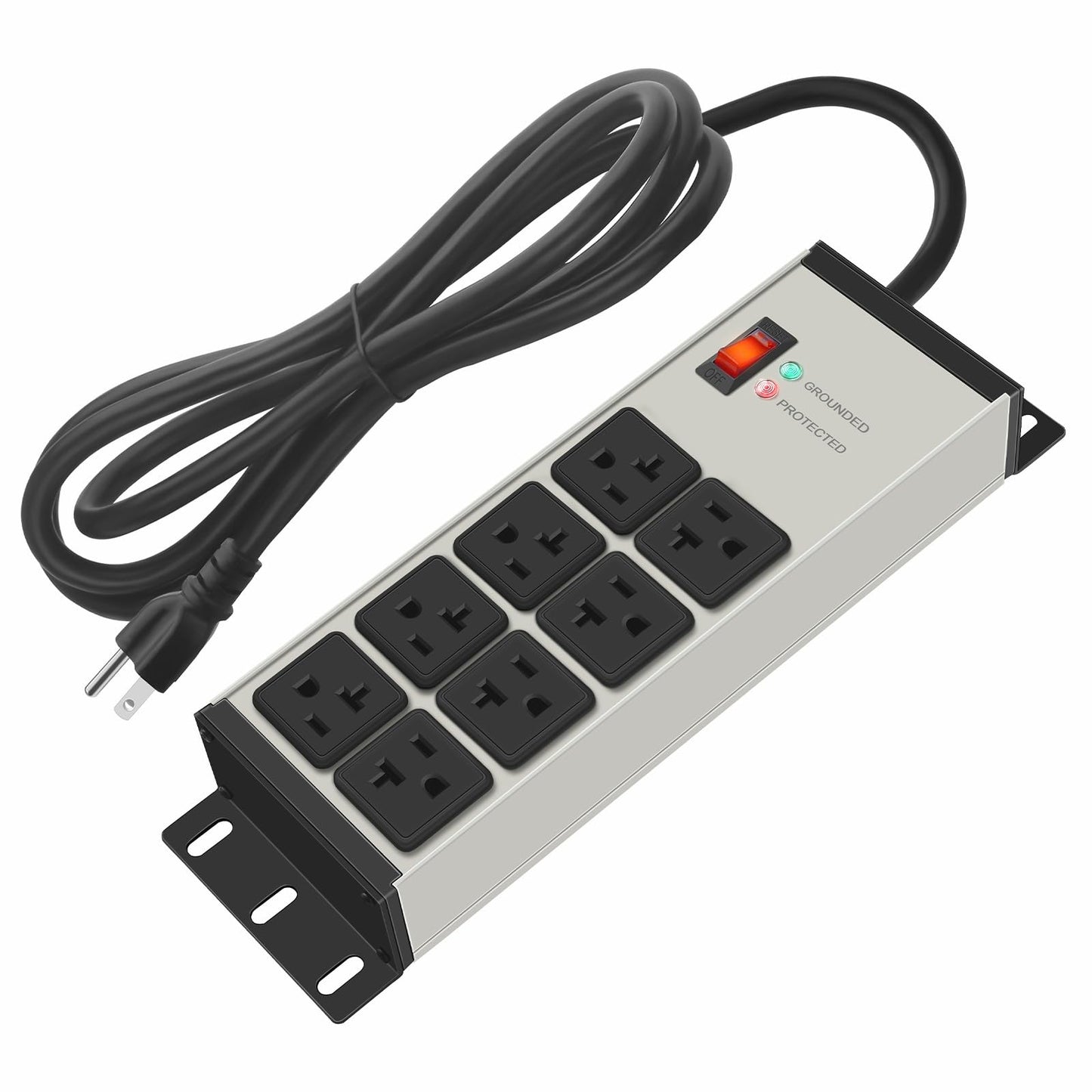 CCCEI 12 Gauge Heavy Duty Power Strip, 8 Ports, Grey, 20FT.
