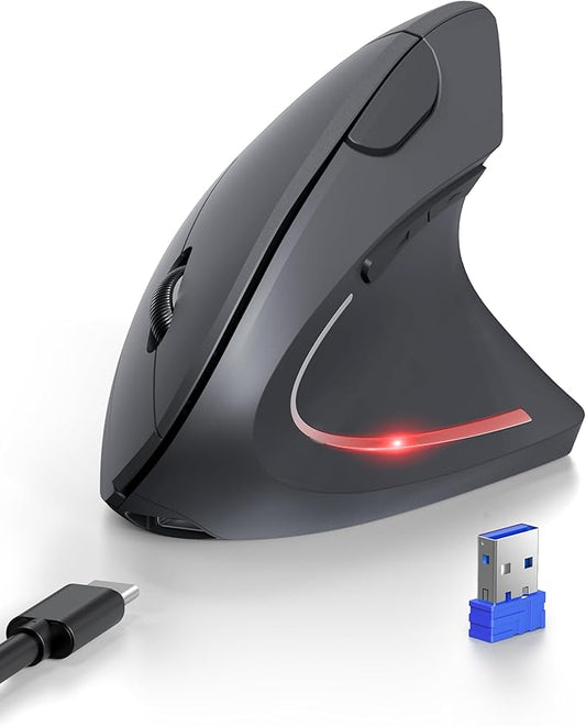 TECKNET Ergonomic Mouse, Rechargeable 2.4G+Bluetooth Vertical Mice 6 DPI Adjustable, Wireless Optical Carpal Tunnel Mouse Right Hand, Multi Device for Laptop, PC, Computer, MacBook, iPad - Grey
