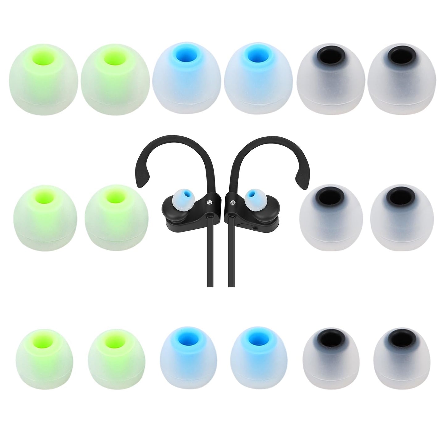 TSZYYM Earbud Tips Soft Anti Slip Washable Reusable Silicone Fit Most In-Ear Earbuds (Inner Hole 3.8mm-5.1mm) 18pcs S M L