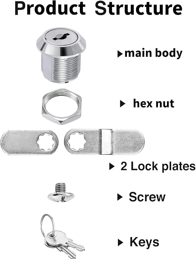 Sartatue Cabinet Cam Locks Keyed Alike, 5/8'' Fits on 3/8'' Max Door Thickness, Secure File Drawer Mailbox RV Storage Replacement Set, Zinc Alloy (5/8 Inch 6Pcs)